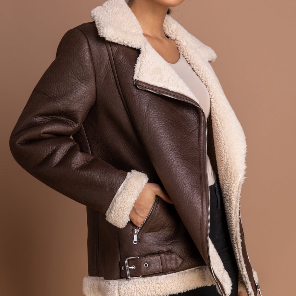 Women's Vegan Brown Aviator Jacket